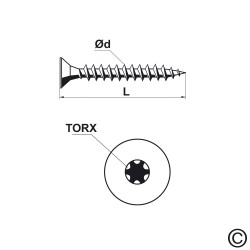 Vis pour panneau aggloméré tête conique plate Torx.