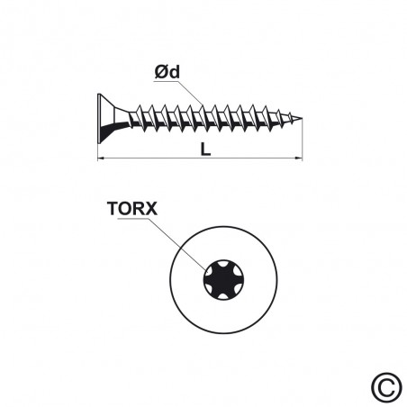 Spanplattenschrauben, Senkkopf mit Torx Flach